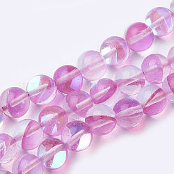Chapelets de perles en pierre de lune synthétique, perles holographiques, teinte, ronde, rose chaud, 8mm, Trou: 0.7mm, 48 pcs / chapelet, 15 pouce