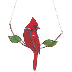 Decoraciones colgantes de colibrí de hierro, con argolla y cadena, rojo, 350mm