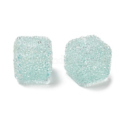 Perles en résine, avec strass, cube drusy, turquoise pale, 16x16x16mm, Trou: 3.6mm