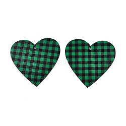 Grands pendentifs en bois imprimé simple face, breloque coeur avec motif tartan, verte, 80x79x2mm, Trou: 3.5mm