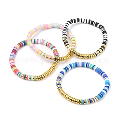 Stretch Bracelets, with Polymer Clay Heishi Beads and Non-magnetic Synthetic Hematite Beads, Mixed Color, Inner Diameter: 2-1/8 inch(5.5cm)