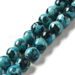 Hilos de perlas sintéticas teñidas de turquesa, redondo, turquesa oscuro, 7~8x7~8mm, agujero: 1 mm, aproximamente 50 pcs / cadena, 14.29~14.65'' (36.3~37.2 cm)