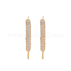 Brass Micro Pave Clear Cubic Zirconia Stud Earring Hooks, for Half Drilled Bead, Nickel Free, Real 18K Gold Plated, 22x3mm, 22 Gauge, Pin: 0.6mm, Pin: 0.6mm(for Half Drilled Bead)