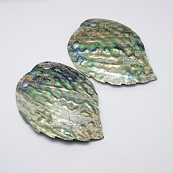 Leaf Abalone Shell/Paua ShellBig Pendants, Dark Sea Green, 2-Hole, 100x74x3mm, Hole: 8mm