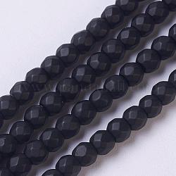 Sintetico pietra nera fili di perline, tinto, sfaccettato, smerigliato, tondo, nero, 4mm