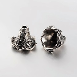 6-Petal Tibetan Style Alloy Bead Caps, Antique Silver, 18x21mm, Hole: 4mm