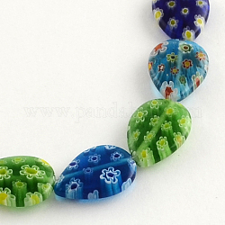 Chapelets de perles en verre de millefiori manuelles, larme, couleur mixte, 17x13x4mm, Trou: 1mm, Environ 21 pcs/chapelet, 14.1 pouce