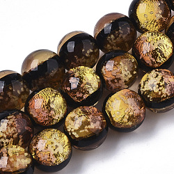 Chapelets de perles d'argent en verre de chalumeau manuelles, ronde, or, 10.5x9.5~10.5mm, Trou: 1mm, Environ 50 pcs/chapelet, 19.29 pouce ~ 19.69 pouces