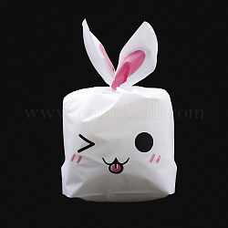 Sacchetti di caramelle di plastica del coniglietto di kawaii, borse per le orecchie di coniglio, sacchetti regalo, stampato a due lati, rosa caldo, 22.5x14cm