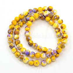 Chapelets de perle en jade d'un océan blanc synthétique, teinte, ronde, jaune, 6mm, Trou: 1mm, Environ 66 pcs/chapelet, 15.74 pouce