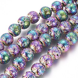 Brins de perles de pierre de lave naturelle galvanisées, ronde, multi-couleur plaquée, 10mm, Trou: 1.2mm, Environ 38 pcs/chapelet, 15.55 pouce (39.5 cm)