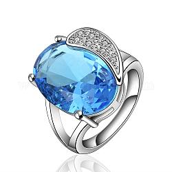 Zirconi anelli di barretta di cristallo classica in ottone ovale, blu royal, platino, misura degli stati uniti 8 (18.1mm)