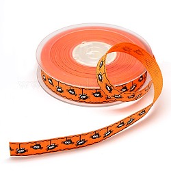 Halloween Ornaments Spider Pattern Printed Grosgrain Ribbons, Dark Orange, 5/8 inch(16mm), 5/8 inch, about 100yards/roll(91.44m/roll)