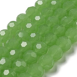 Supporti per perle di vetro imitazione giada, sfaccettato, tondo, verde chiaro, 10mm, Foro: 1.8 mm, circa 66~68pcs/filo, 24.02''~24.13'' (61~61.3 cm)