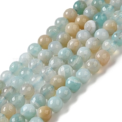 Chapelets de perles en agate à rayures naturelles/agates à bandes, teints et chauffée, ronde à facettes, bleu clair, 8mm, Trou: 1mm, Environ 46 pcs/chapelet, 14.69~15.16'' (37.3~38.5 cm)