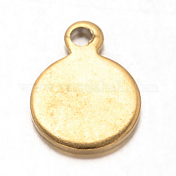 Placcatura ionica (ip) 304 pezzo terminale del pendente della catena in acciaio inossidabile, timbratura charms tag vuoto, rotondo e piatto, oro, 9.5x7mm, Foro: 1 mm