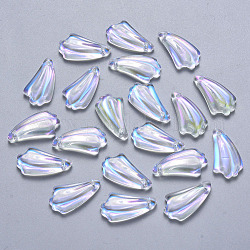 Pulvérisation peint pendentifs en verre transparent, de couleur plaquée ab , feuille, clair ab, 20x11x4.5mm, Trou: 1mm