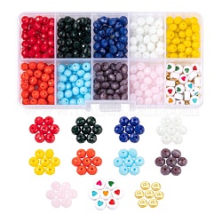 DIY Colorful Glass Beads Jewelry Making Kit, Including Flat Round Acrylic Beads, Rondelle Brass Spacer Beads, Rondelle Opaque Solid Color & Imitation Jade Glass Beads, Mixed Color, Glass Beads: 360pcs/box