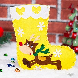 Kits de calcetines navideños de tela no tejida diy, incluyendo tela, aguja, cable, ciervo