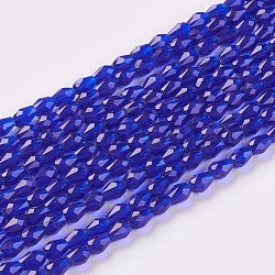 Sfaccettate perle di vetro fili, lacrima, blu medio, 5x3mm, Foro: 0.5 mm, circa 85~95pcs/filo, 16.5~18.7 pollice (42~47.5 cm)