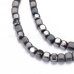 Chapelets de perles en hématite synthétique sans magnétique, avec un style mat, cube, noir plaqué, 3x3x3mm, Trou: 1mm, Environ 142 pcs/chapelet, 15.7 pouce
