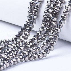 Chapelets de perles en verre transparent électrolytique, plein plaqué, facette, rondelle, Plaqué Argent, 8x6mm, Trou: 1mm, Environ 65~68 pcs/chapelet, 15.7~16.1 pouce (40~41 cm)