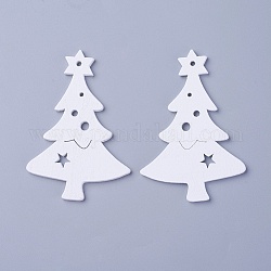 Pendenti in legno di pioppo, tinto, albero di Natale, bianco, 68.5x47x3mm, Foro: 2 mm