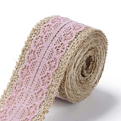Cinta de arpillera, cinta de arpillera, cinta de yute, con encajes, para la fabricación de la joya, rosa, 1-1/2 pulgada (38 mm), aproximamente 2 m / rollo