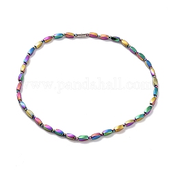 Rettangolo di torsione di ematite sintetica e collana di perline rotonde con chiusura magnetica per uomo donna, colore arcobaleno, 20.39 pollice (51.8 cm)