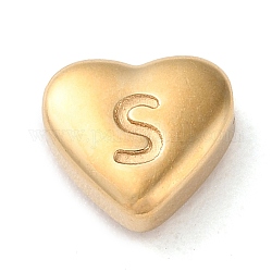 201 perline in acciaio inossidabile, oro, cuore, lettera s, 7x8x3.5mm, Foro: 1.5 mm