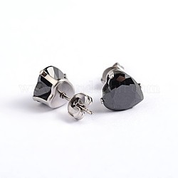 Heart 304 Stainless Steel Cubic Zirconia Stud Earrings, Black, 4x4mm, Pin: 0.9mm