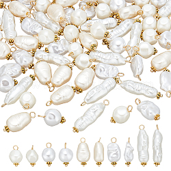 Pendentif acrylique imitation perle abs, avec les accessoires en laiton, formes mixtes, floral blanc, 16~29x8~10.5x7~8mm, Trou: 2.3~3mm, 5style, 20 pièces / style, 100 pièces / kit
