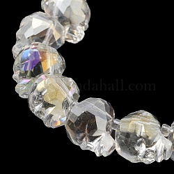 Hilos de perlas de vidrio galvanizado transparente, arco iris chapado, cráneo facetas, claro ab, 15x13x13.5mm, agujero: 1.4 mm, aproximamente 48~50 pcs / cadena, 22.83~23.23 pulgada (58~59 cm)