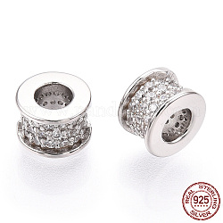 925 micro pavé di perle di zirconi cubici in argento sterling placcato in rodio, colonna, nichel libero, Vero platino placcato, 6.5x4.5mm, Foro: 3 mm