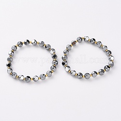 Bracelets extensibles en perles de pierre terahertz, facette, dés célestes à six faces, diamètre intérieur: 1-7/8~2-1/8 pouces (4.7~5.5 cm)