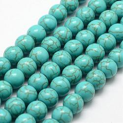Chapelets de perles en howlite synthétique, teinte, ronde, dark cyan, 8x7mm, Trou: 1mm, Environ 51 pcs/chapelet, environ 15 pouce