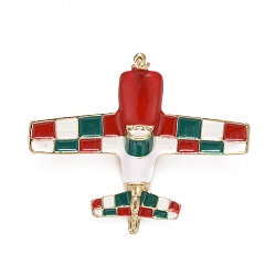 Tartan Pattern Plane Enamel Pin, Creative Alloy Brooch for Backpack Clothes, Light Gold, Red, 40.5x49x16mm