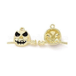 Rack Plating Alloy Enamel Pendants, Cadmium Free & Lead Free & Nickle Free, Skull with Rose Charn, Light Gold, 16.5x22.5x6.5mm, Hole: 1.5mm