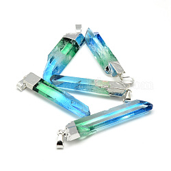 Натуральные кристаллы с кварцевым кристаллом, с железной фурнитурой, покрытые платиной, самородки, окрашенные, глубокое синее небо, 42~55x9~15x8~11 мм, отверстие : 6x3.5 мм