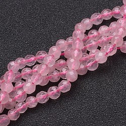 Природного розового кварца нитей бисера, граненые, круглые, розовые, 4 мм, отверстие : 1 мм, около 46 шт / нитка, 7.8 дюйм