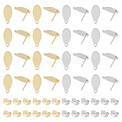 Unicraftale 80 Stück 2 Farben 304 ovale Ohrstecker aus Edelstahl, mit horizontalen Schlaufen & Ohrmuttern, goldenen und Edelstahl Farbe, 16x7x0.8 mm, Bohrung: 1.6 mm, Stift: 0.8 mm