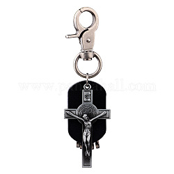 Porte-clés en alliage, similicuir, crucifix croix, pour Pâques, argent antique, 120x40mm