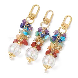 Décorations pendentif en perles de pierres mélangées naturelles chakra, avec perles acryliques transparentes et fermoirs pivotants en alliage, ronde, colorées, 100~102mm