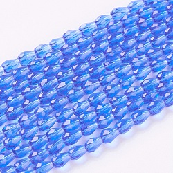 Facettierte Glasperlen Stränge, Träne, Blau, 5x3 mm, Bohrung: 0.5 mm, ca. 85~95 Stk. / Strang, 16.5~18.7 Zoll (42~47.5 cm)
