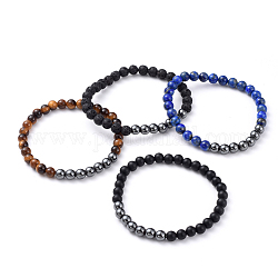 Unisex Natural Gemstone Stretch Bracelets, with Non-Magnetic Synthetic Hematite Beads, Round, 2-1/4 inch(5.85cm)