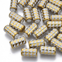 Electroplate Glass Beads, Column with Triangle Pattern, Gold, 20x10mm, Hole: 1.2mm, about 50pcs/bag