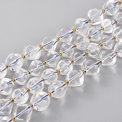 Natürlicher Quarzkristall-Perlenstrang, mit Glasperlen, sechsseitige Himmelswürfel, 8~8.5x8~8.5x8~8.5 mm, Bohrung: 0.5 mm, ca. 39 Stk. / Strang, 15.75'' (40 cm)