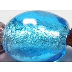 Handmade Silver Foil Glass Beads Strands, Oval, DeepSky Blue, 16x11mm, Hole: 1.5mm, about 29pcs/strand, 14inch