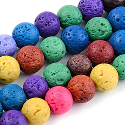 Fili di perle di roccia lavica sintetica, tinto, tondo, colore misto, 10mm, Foro: 1 mm, circa 39pcs/filo, 14.96 pollice (38 cm)