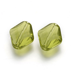 Imitazione branelli di cristallo austriaco, grado aaa, sfaccettato, rombo, verde giallo, 14~14.5x12x5~7mm, Foro: 0.9~1 mm